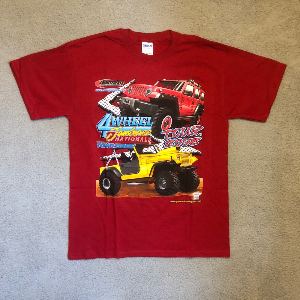 Vtg 2008 4 Wheel Jamboree Nationals Jeep Wrangler Tour Tee Red Mens Medium